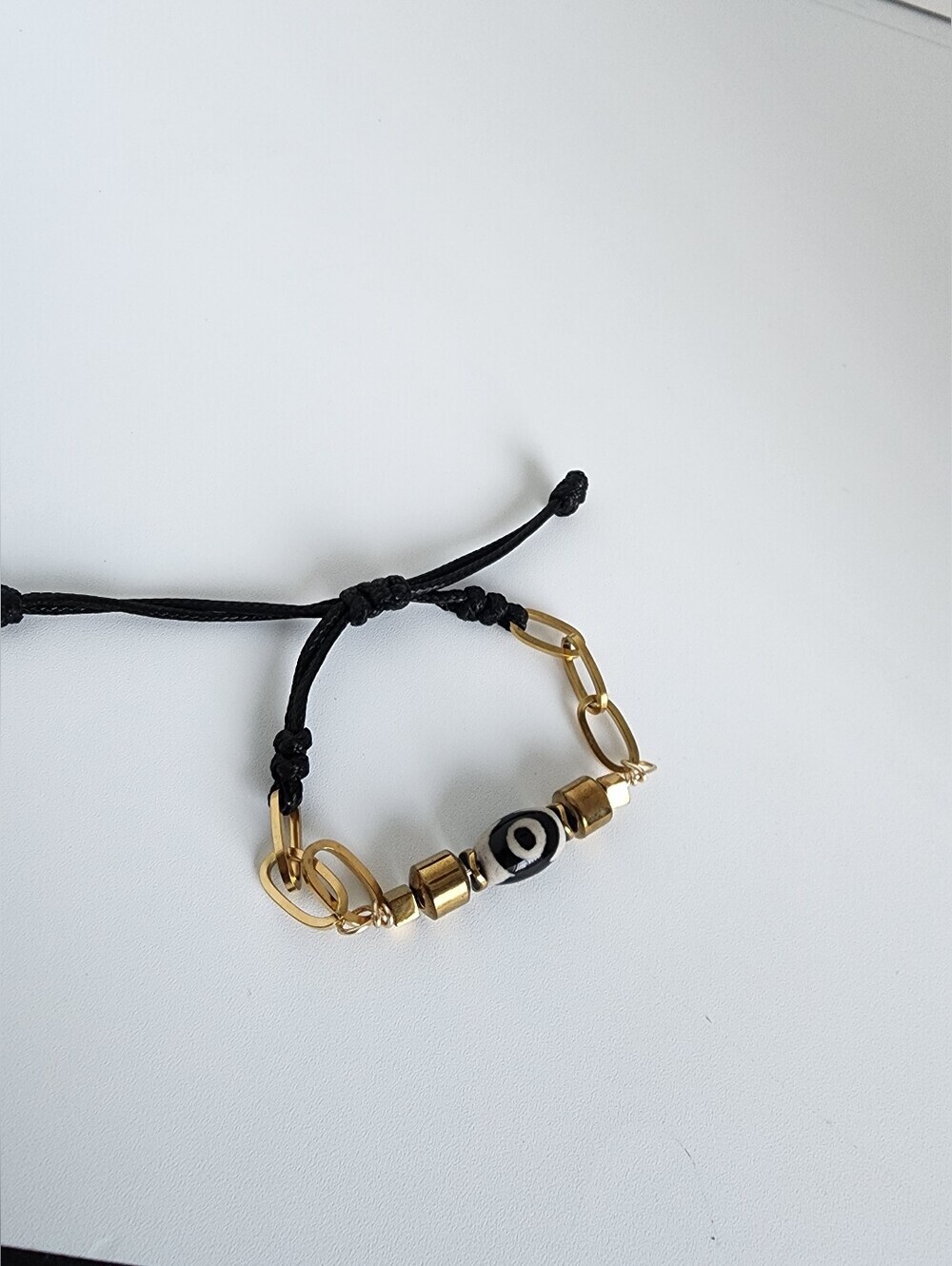 Evil Eye Bracelet Gold Tone Black Cord Adjustable Protection Bracelet